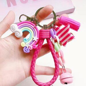 Colorful Keychain with Pink Braided Strap